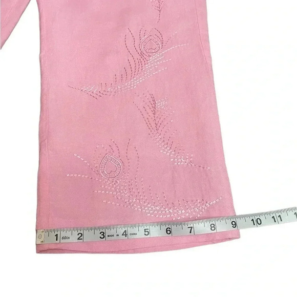 Larry Levine Linen Blend Pink Embroidered Wide Leg Cropped Pants Womens size 8 - Picture 12 of 14